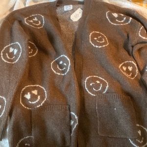 Brown happy face cardigan